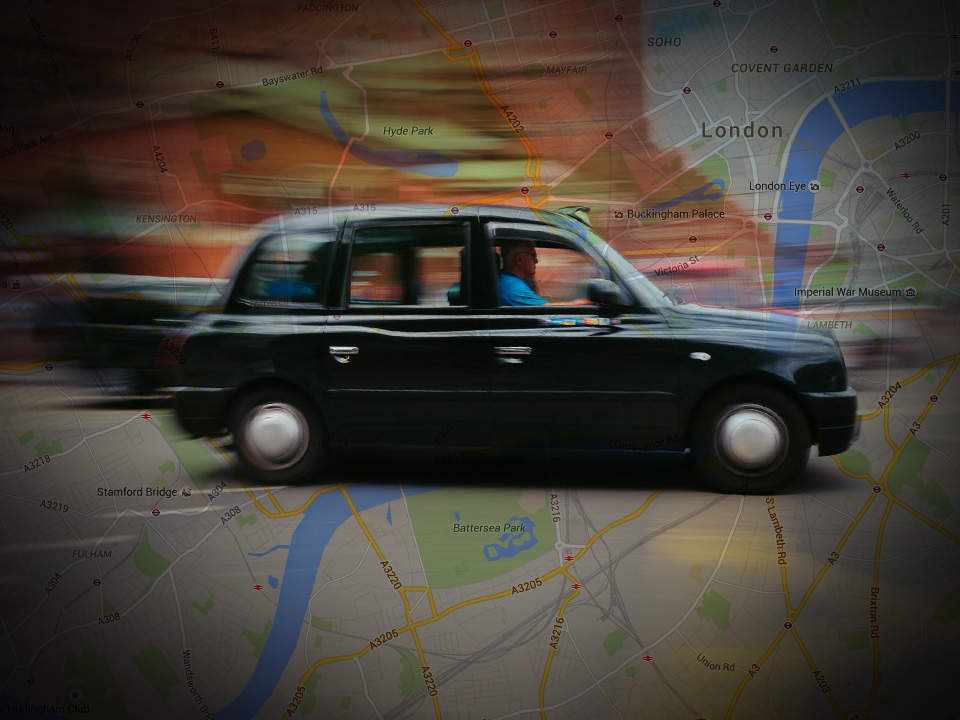 Research shows observable changes to London taxi drivers' brains before and after learning the city's complex road network. Image credit Glenn3095 via Flickr and Google maps